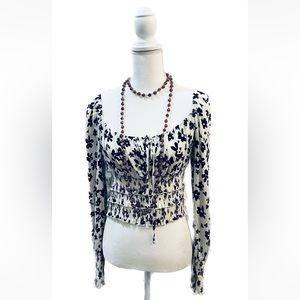NWT Kendall and Kylie black and white floral crop top size M